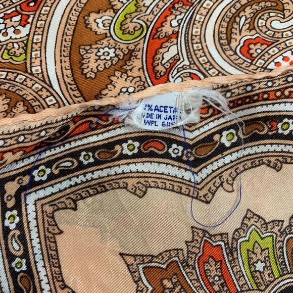 Paisley Orange Brown Acetate Scarf Made Japan Retro Floral Vintage 1970s - Picture 2 of 3